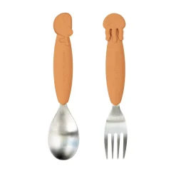 Done by Deer Bestik|Service>Easy-grip ske- og gaffelsæt - Sea Friends - Mustard