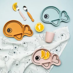 Done by Deer Bestik|Service>Easy-grip ske- og gaffelsæt - Sea Friends - Mustard